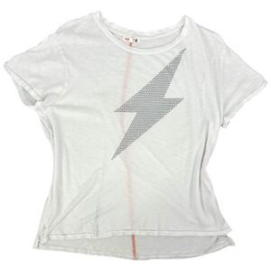 Sundry White‎ Lightning Bolt Tee Size 2 Hi Low Side Slit Textured Graphic